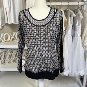 Anac Women's Size XL Black and White Geometric Overlay Pullover Sweater #3436